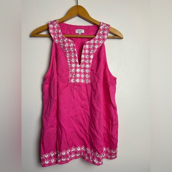 Crow ivy Top Blouse Women L Pink Floral Embroidered Barbiecore Classic Timeless - Picture 1 of 12